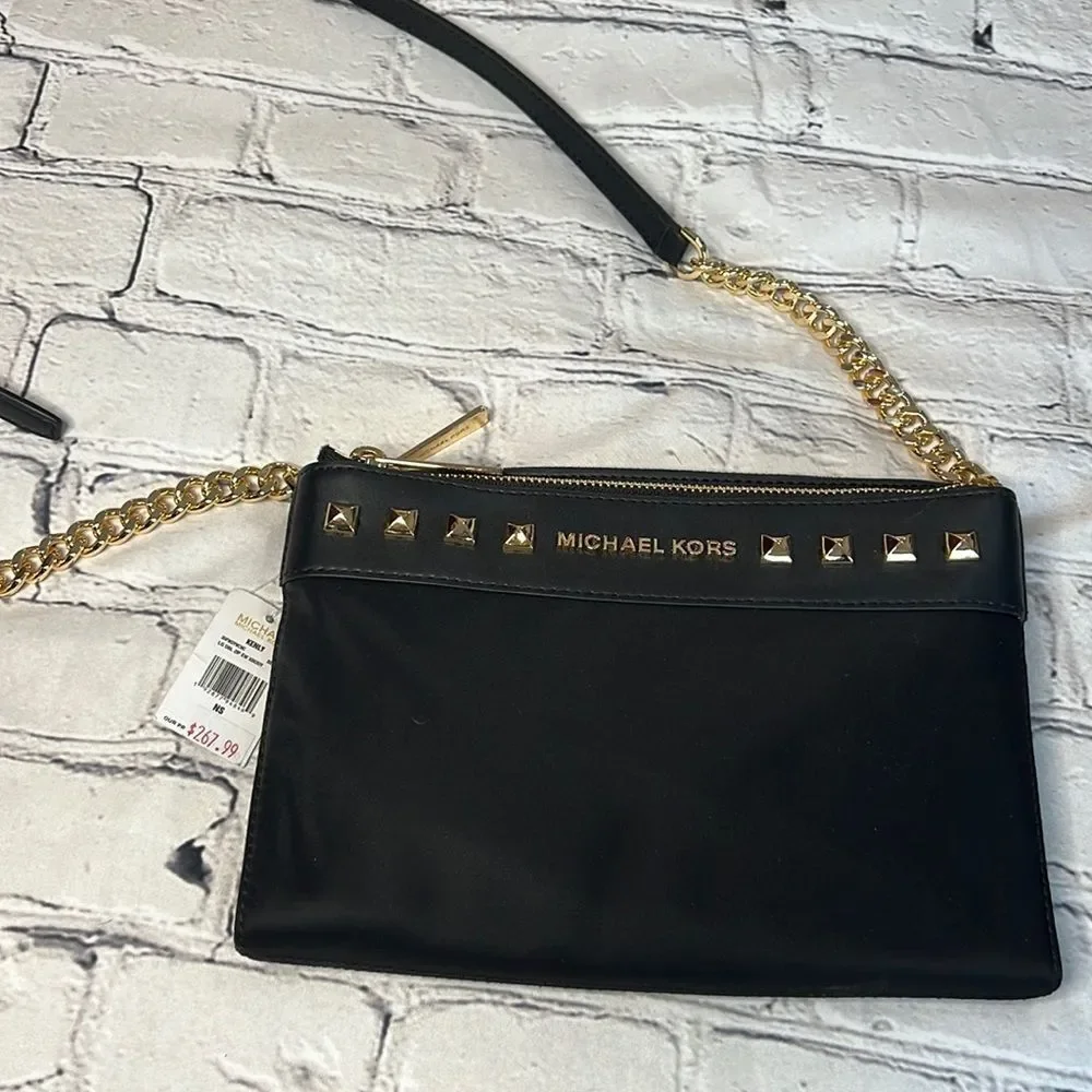 * Michael Kors, black Crossbody with gold stud and chain detail - Picture 2 of 11